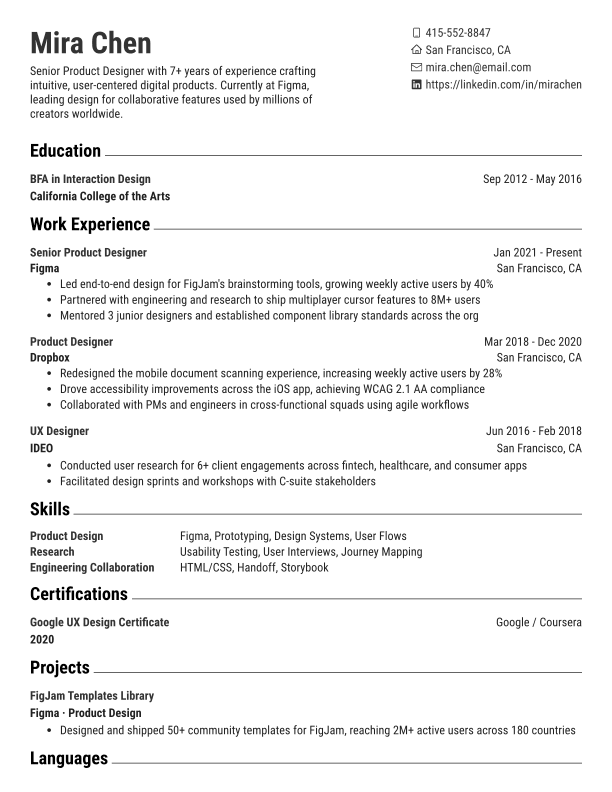 Corporate resume template